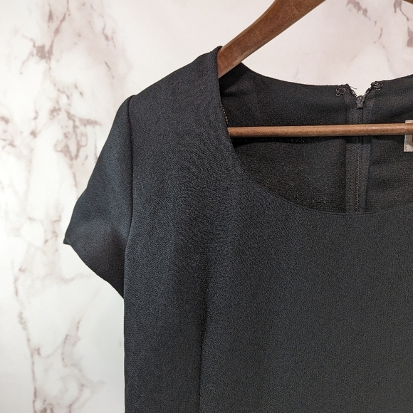 Vintage 90s Dress Womens 6 Small Black Midi Button Short Sleeve Minimalist 80s - Picture 2 of 10